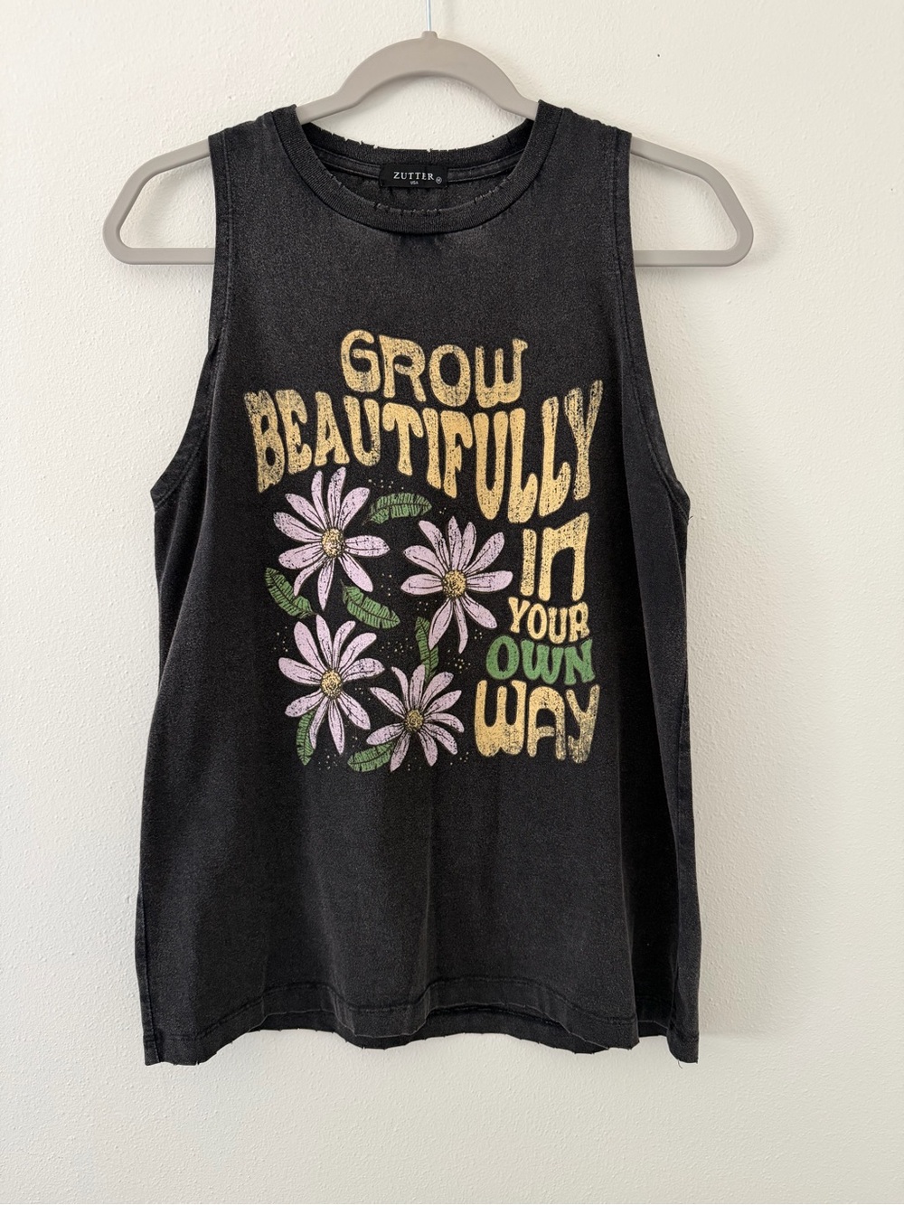 Zutter Mineral Wash Grow Beautifully Grunge Floral Graphic Cotton Tank medium